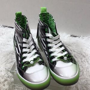 Beetlejuice black/white/green high top sneakers NWT